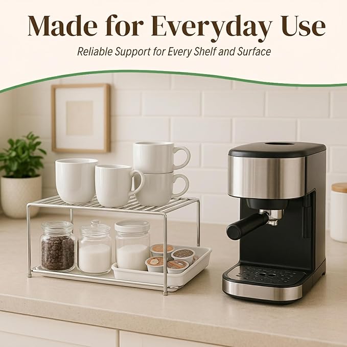 Evelots Kitchen Cabinet Wire Shelf Organizer/Rack - 4 Pack Sturdy Large Metal Shelf Risers - Double Your Counter Space - Great for Kitchen, Freezer, Pantry and Bathroom - Rustproof - Chrome