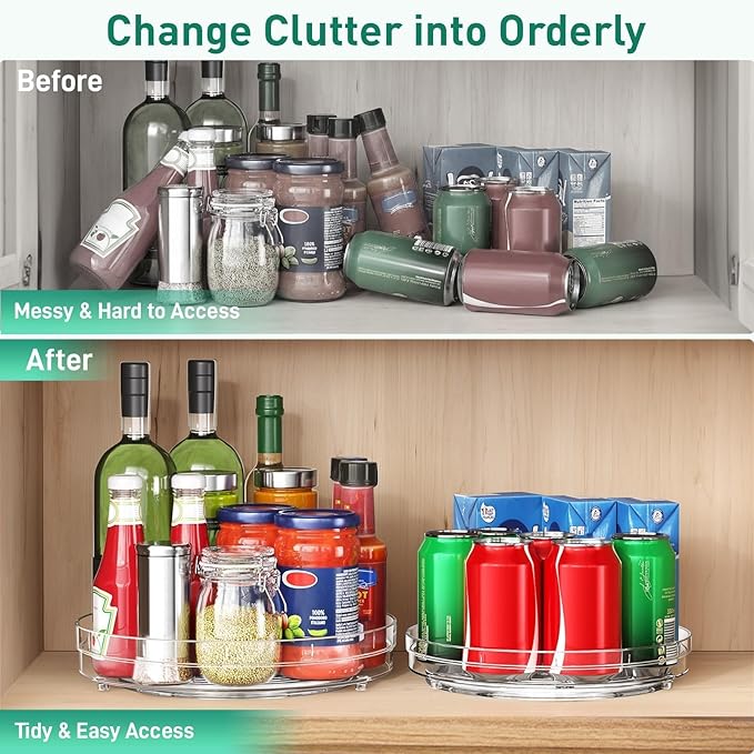 Optish 3 Pack 9.5" Lazy Susan Organizer, Pantry Organizers and Storage, Lazy Susan Turntable for Cabinet, Refrigerator, Closet, Countertop, Non-Skid Fridge Organizer
