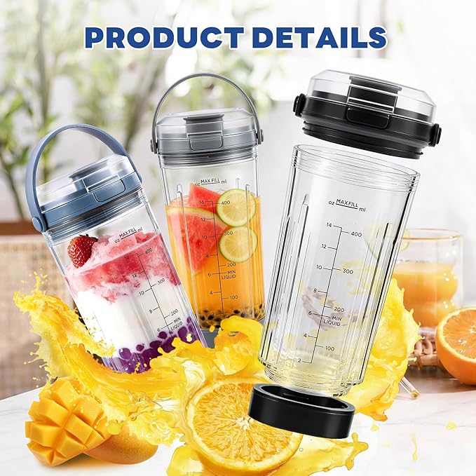 18 oz Blending Vessel Accessories Compatible with Ninja Blast Portable Blender, Blender Cup with Sip & Seal Lid, Replacement for Ninja Blast BC151BK BC151NV BC151CR BC151ND BC151EM (Grey)