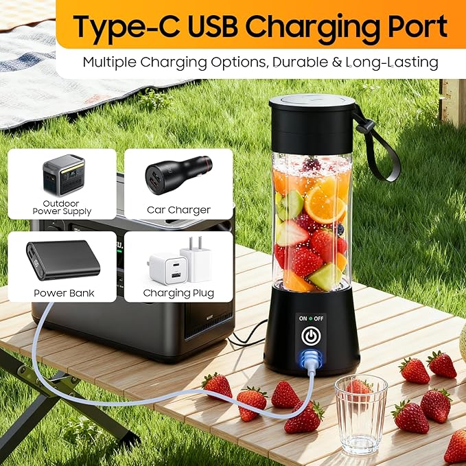 Portable Personal Size Mini Blender - 2026 Upgraded Cordless Blender for Smoothies & Shakes, Type-C Rechargeable, 380Ml Traveling BAP Free Cup for Sports/Home, 20000Rpm/Min Speed