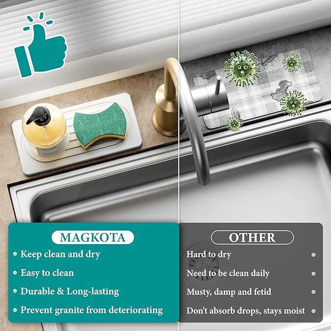 Water Absorbing Stone Tray, Quick Drying Diatomite Bathroom Tray Countertop, Stone Drying Mat for Kitchen Counter, Soap Dish Dispenser Vanity Organizer, White-B-8.3" x 4"