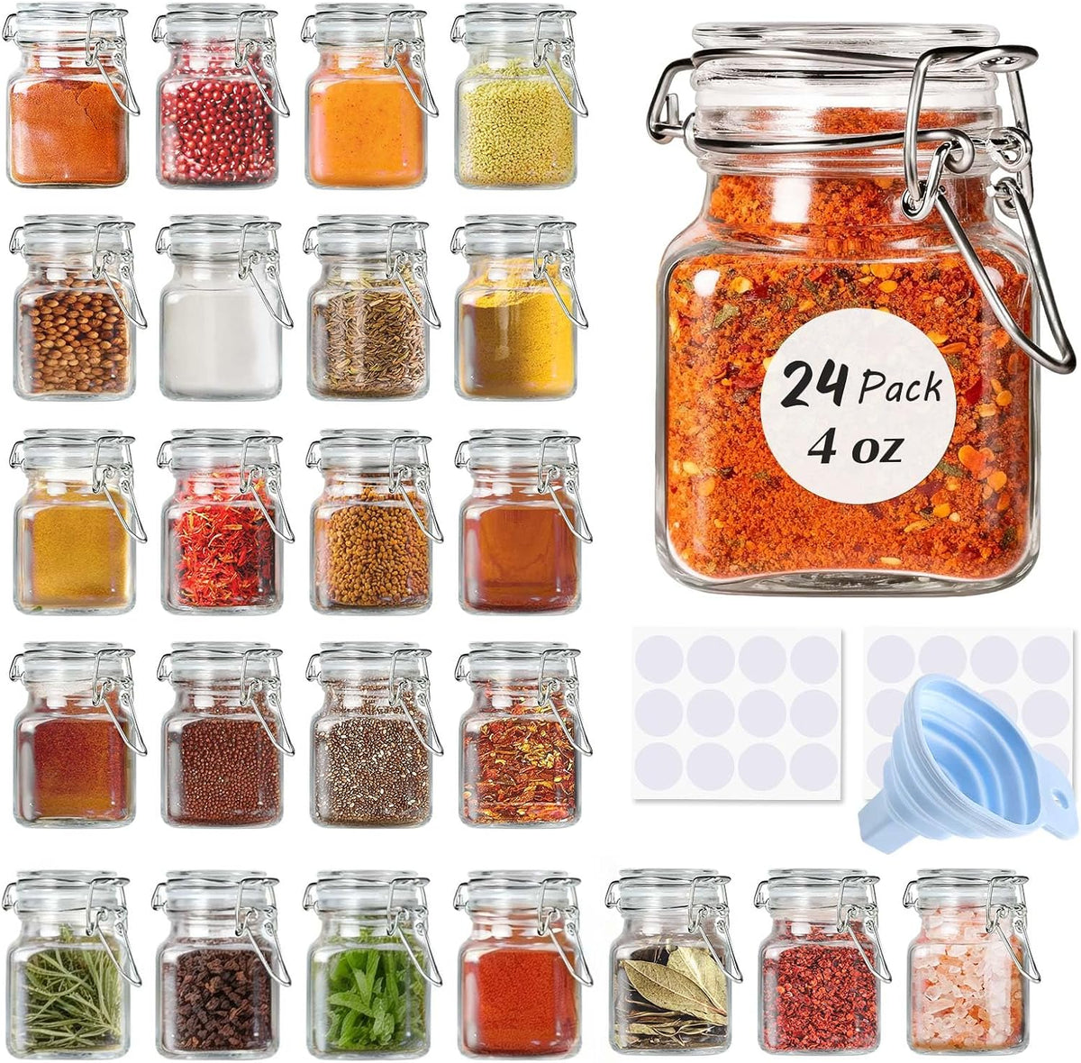 Spice Jars, 24 Pack 4oz Small Glass Jars Spice Jars Herb Jars