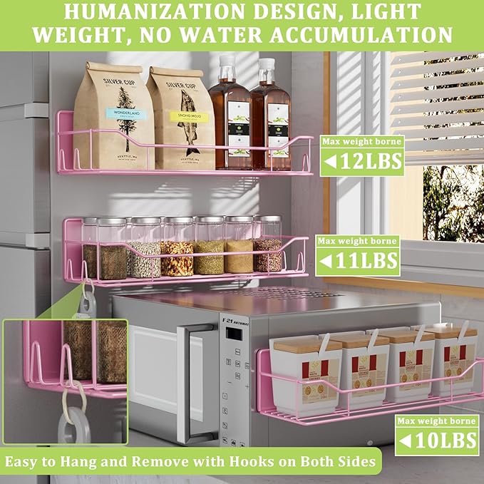 Magnetic Spice Rack for Refrigerator, 7 Pack Magnetic Fridge Shelf for Kitchen Organization Storage, Moveable Spice Organizer W/Paper Towel Holder, Utensil Caddy, Cutting Board Rack (Pink)