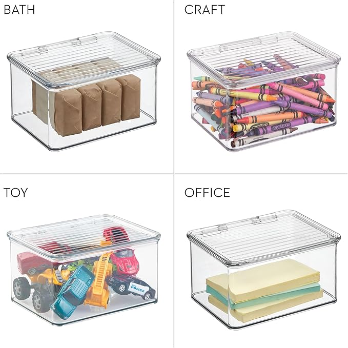 iDesign Plastic Stackable Hinged-Lid Pantry or Kitchen Storage Box - Set of 6 - Clear