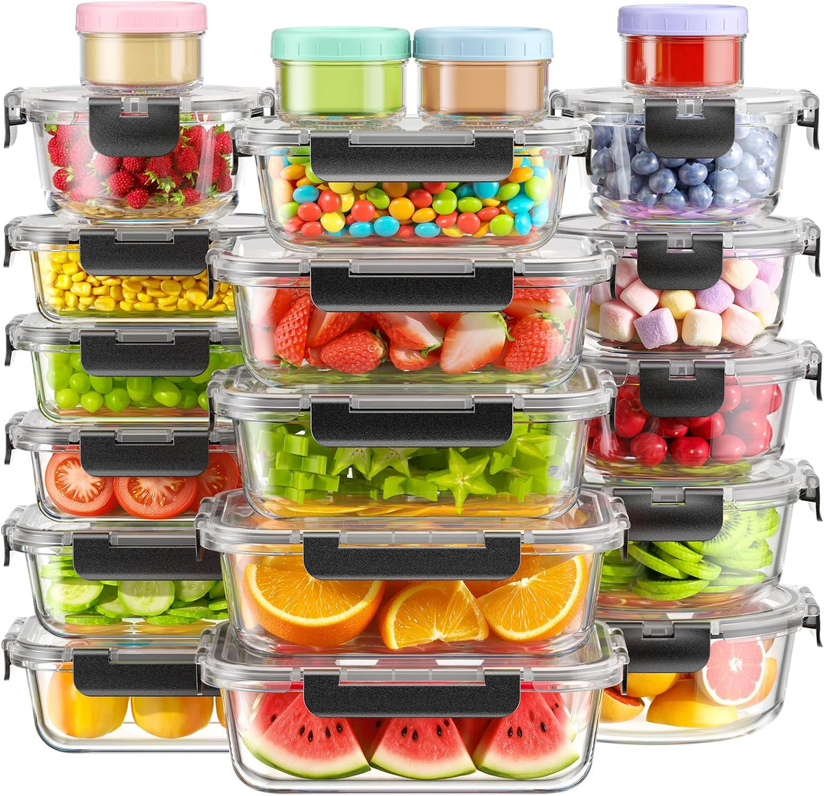 40 PCS Glass Food Storage Containers with Lids, BPA-Free