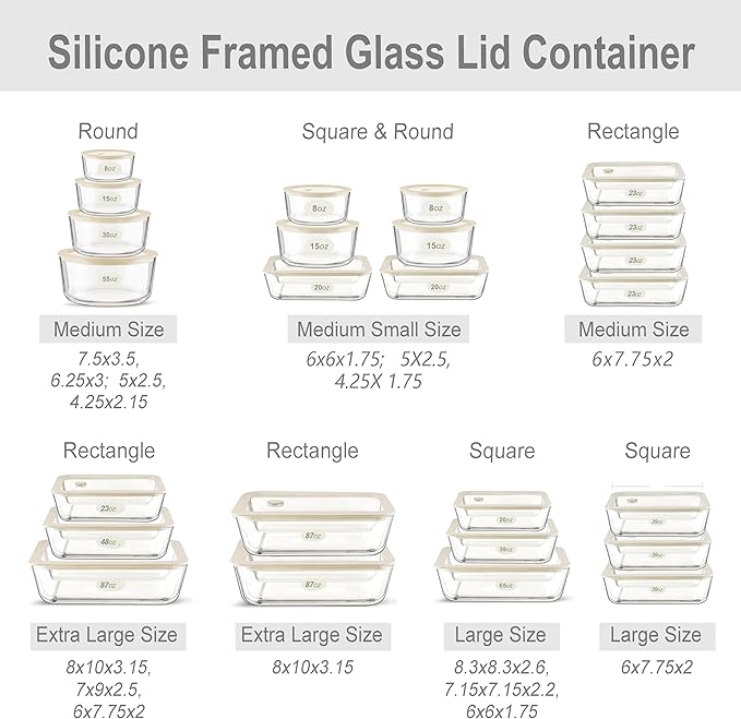 Urban Green Glass Food Container Set with Glass Lid, 4 Pack, Meal Prep Containers with Silicone Framed Airtight Lid, Leakproof, 100% Plastic Free,