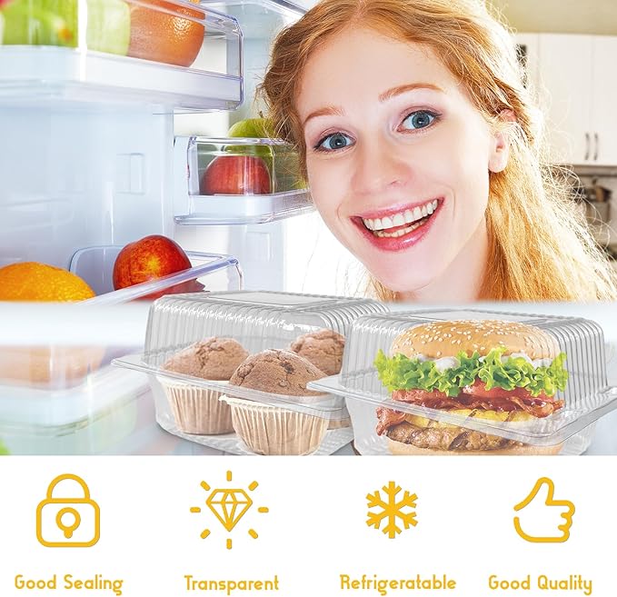 Qyyiguf 200 PCS Clear Plastic Square Hinged Containers,Disposable To Go Containers with Lids,Clamshell Food Containers for Sandwiches,Dessert,Cakes,Cookies,Salads,Pasta(5.3x4.7x2.8 In), 41wsdSDF