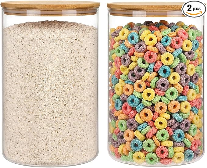 Moretoes 2 Pack 3.6qt Glass Storage Containers with Bamboo Press Lids, Extra Large Airtight Pantry Storage Jars for Flour, Sugar, Bulk Dry Goods