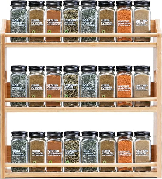 Bamboo Spice Rack Organizer, 3 Tier Spice Storage Rack with Handles