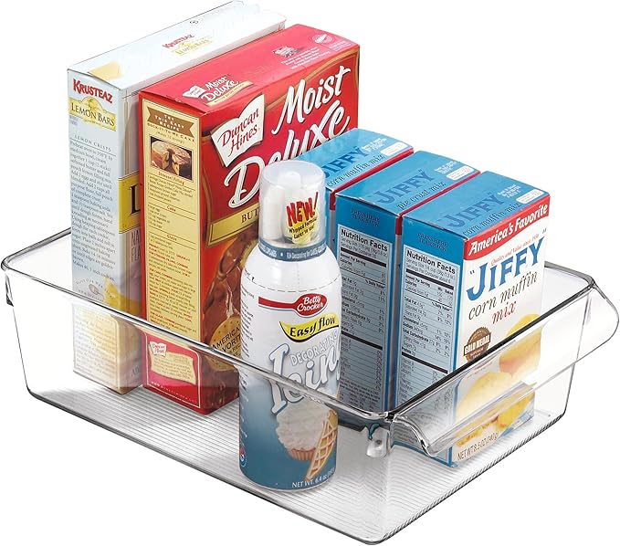 iDesign Linus Plastic Fridge and Freezer Storage Organizer Bin with Handle, Clear Container for Food, Drinks, Produce Organization, 8" x 11.5" x 3.5", Clear