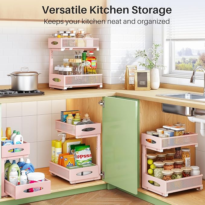 2 Pack Under Sink Organizer, Pink