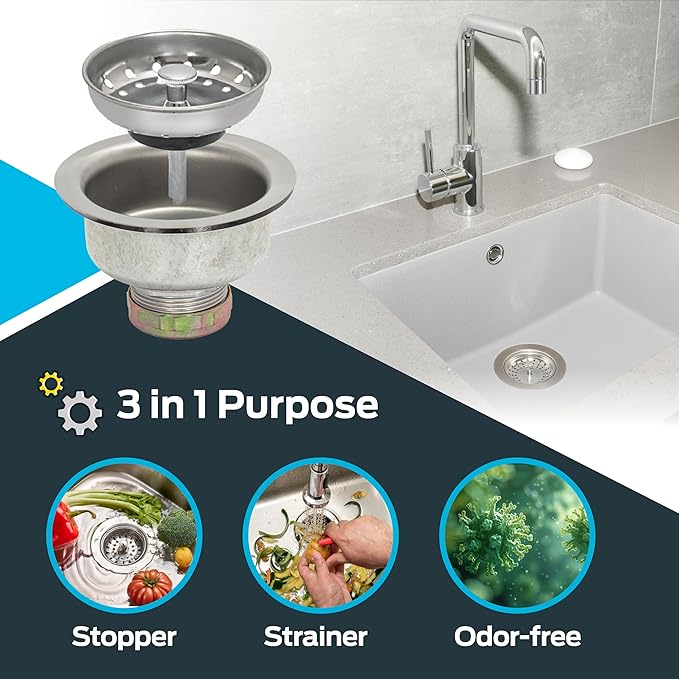EZ-FLO Double Cup Kitchen Sink Strainer Drain Assembly, 3-1/2 to 4 Inch Opening, 1-1/4 Inch Standard Shank, Stainless Steel, 30017