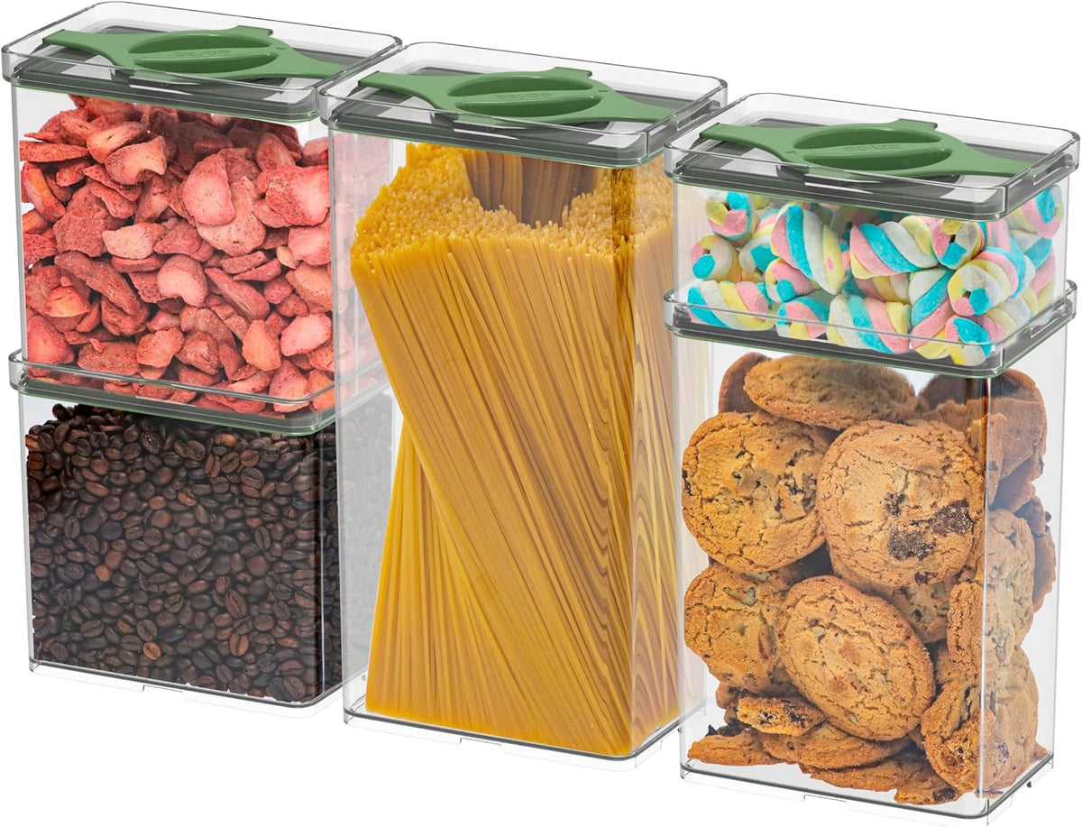 Airtight Pantry Storage Container 5 PC Set, Twist-Lock Lid, Green