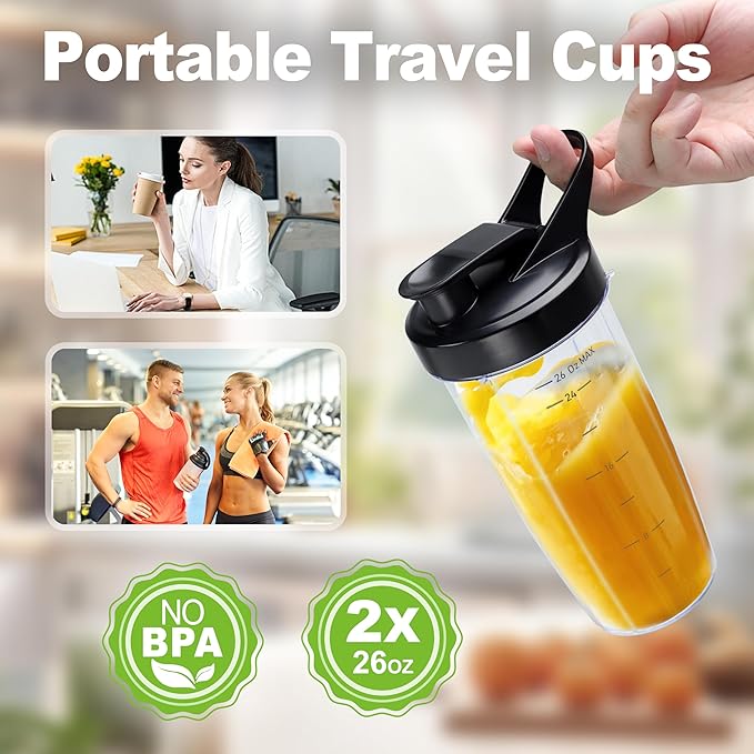 REVOTRA Blender for Smoothies, Personal Blender for Shake and Smoothies for Kitchen with 3 Portable Cups (2x24oz & 1X10oz), 4-Leaf Stainless Steel Blades, Perfect for Frozen Drinks, Ice Crushing