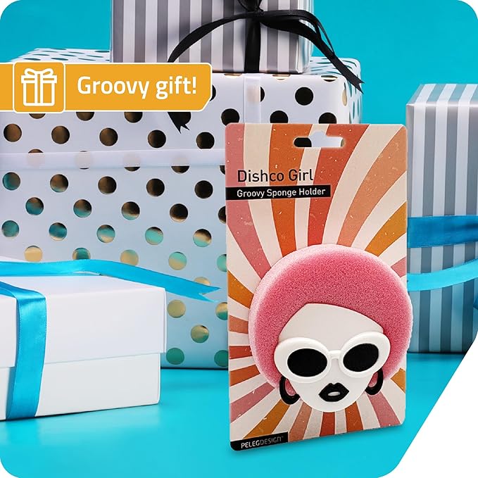PELEG DESIGN New Dishco Girl Sponge Holder for Kitchen Sink, Cute Sponge Holder with Retro Groovy Design, Drains and Dries All Sponges, 1 Sponge Included