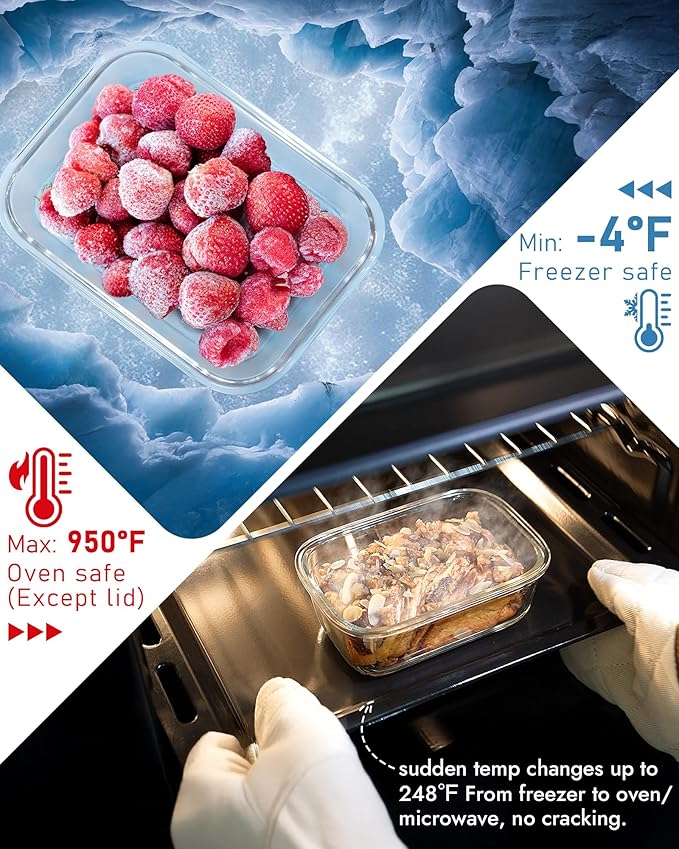 12-Pack Glass Containers with Tempered Lids – Borosilicate, Oven-Safe(-4°F~950°F), Airtight, BPA-Free, Multi-Size for Meal Prep, Dishwasher Safe, 1.6 cups to 6.4 cups (Pink)