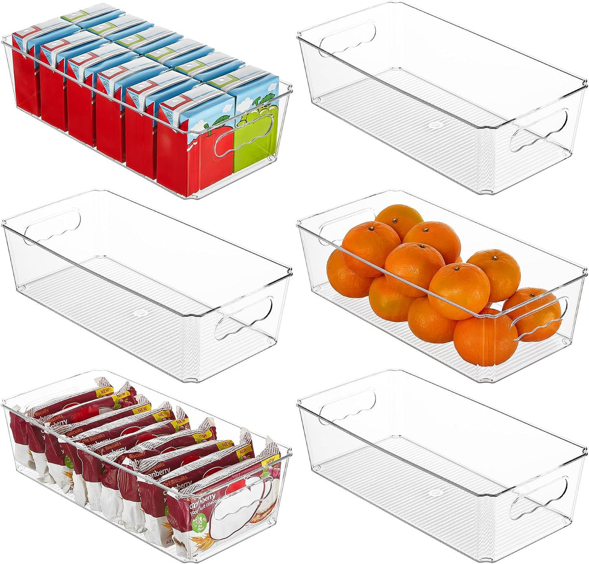 6pcs Clear Storage Bins with Handles