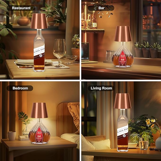 Wireless Bottle Lamp, 2026 New 3 Color Rechargeable Led Wine Bottle Lights for Bars Restaurants (Champagne, 1PC)