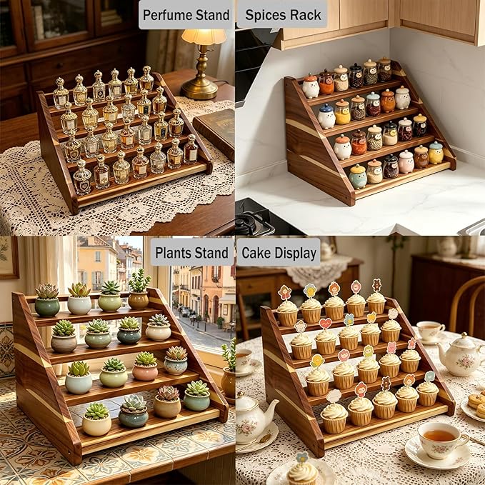Acacia Wood 4 Tier Cologne Organizer for Men, Ladder Perfume Display Stand, Vanity Countertop Cologne Shelf, Perfume Organizer Stand Ideal Gift for Men Women