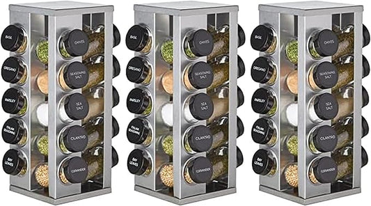 Kamenstein 20 Jar Heritage Revolving Countertop Spice Rack Organizer with Spices Included, FREE Spice Refills for 5 years