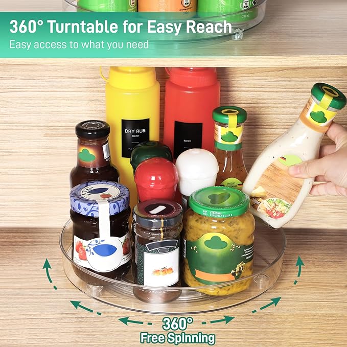 Optish 2 Pack Lazy Susan Organizer, 9.5 Inch, 10.7 Inch Lazy Susan Turntable for Cabinet, Turntable Organizer for Pantry Organizers and Storage, Non-Skid Fridge Organizer