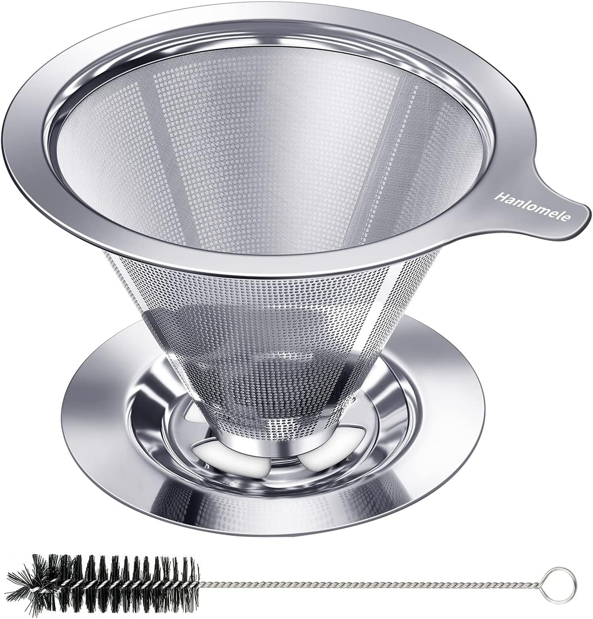 Pour Over Coffee Dripper, Paperless Reusable Coffee Filter, Pour Over Coffee Maker for Single Cup Brew, Double Mesh Design of Stainless Steel Cone Filter for Perfect Extraction (1-4 Cup)
