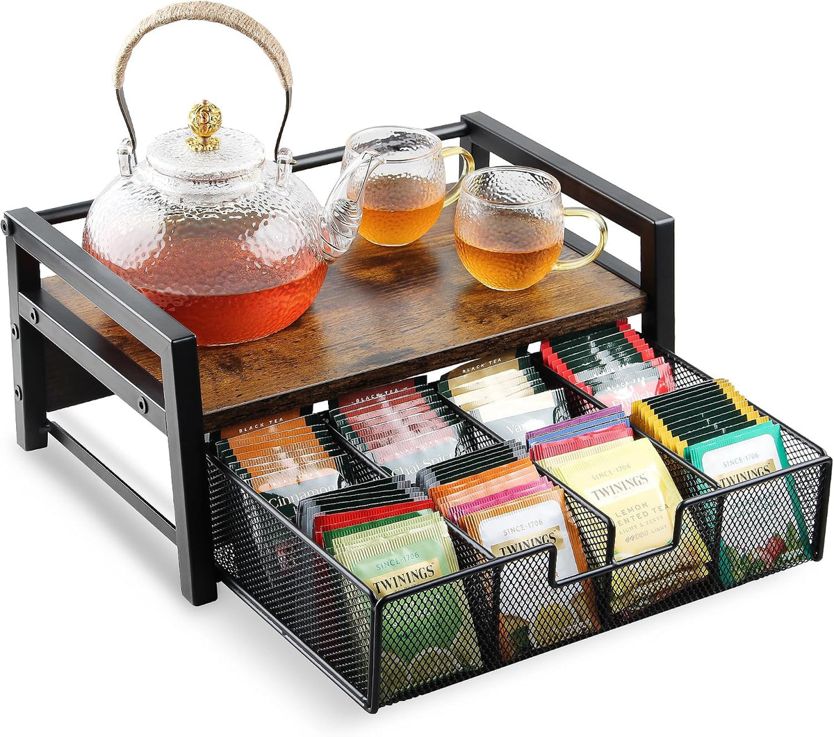 Tea Bag Organizer for Countertop with 8-Slot Drawer