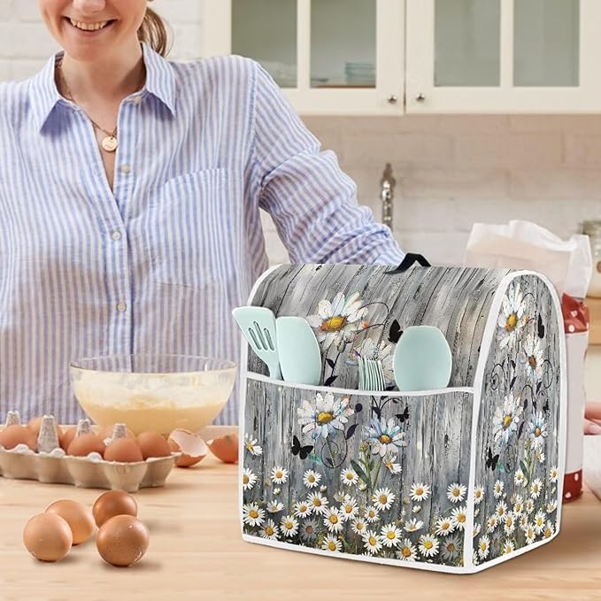 Daisy Stand Mixer Cover with Pockets Machine Washable Food Processor Protector Fingerprint Resistant Kitchen Appliance Dust Cover for All Tilt Head and Lift Bowl Model Mixers