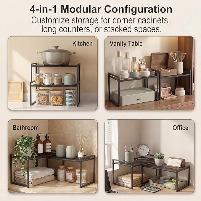Set of 2 Cabinet Organizers 16.1''W 44 LBS Load Capacity Heavy Duty Kitchen Pantry Shelves Counter Countertop Storage Racks