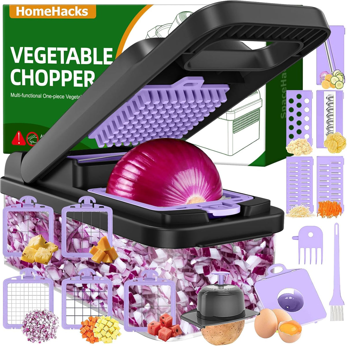 Veggie Chopper Vegetable Cutter, 15 in 1 Kitchen Gadget, Purple