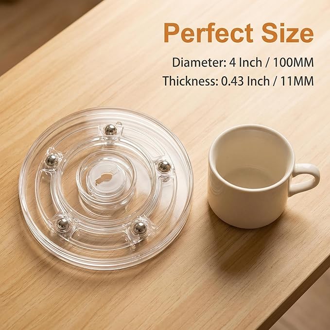 4 Inch Transparent Rotating Turntable, 2 PCS Acrylic Turntable Platters, Organizer Bearings Display Stand for Home, Office, Crafts, Cosmetics