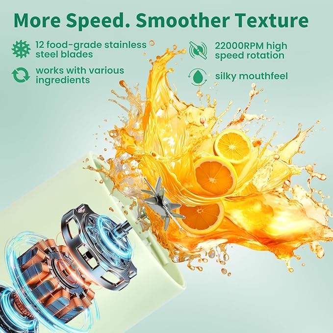 530ML Portable Blender,Mini Portable Electric USB Juicer,Small Personal Blender for Smoothies and Shakes,With Automatic Cleaning Function,Multi-Purpose and Easy To Use(green)