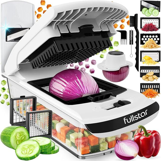 Fullstar All in One Vegetable Chopper and Mandoline Slicer - Food Chopper with Container and Julienne Slicer, Fruit Slicer, Veggie Cutter, Kitchen Gadgets & Gift for Mom (8 in 1, White)