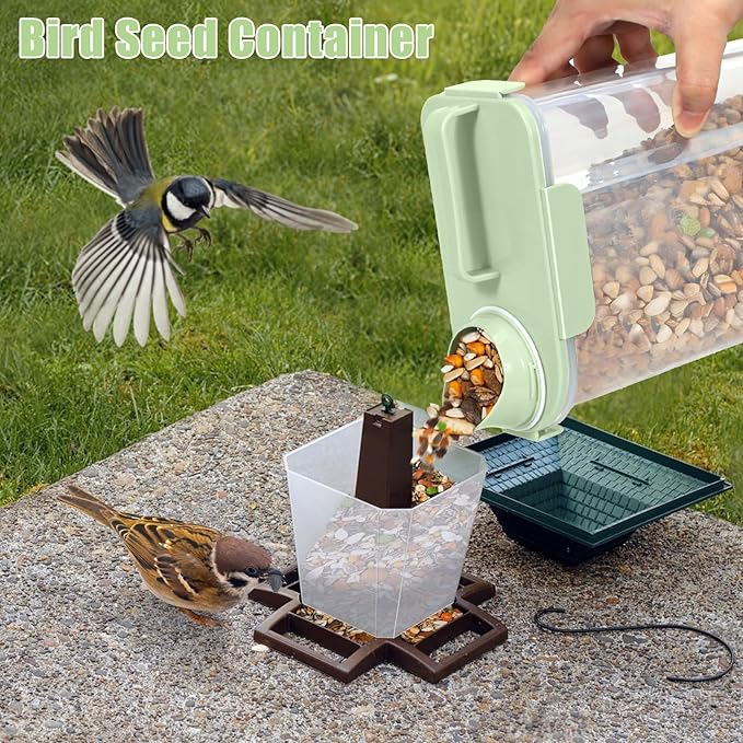 5 Lbs Dog Cat Food Storage Container with Collapsible Dog Bowls for Travel, Portable Pet Food Storage Container, Easy-Pouring Bird Seed Dispenser, Airtight Rice Cereal Oatmeal Flour Holder -Green