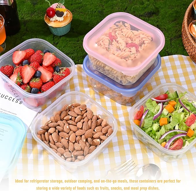 12 Pack Food Storage Containers with Airtight Lids, 22oz Reusable Plastic Meal Prep Containers, Stackable, Freezer & Microwave/Dishwasher Safe for Snacks, Fruits & On-the-Go Meals