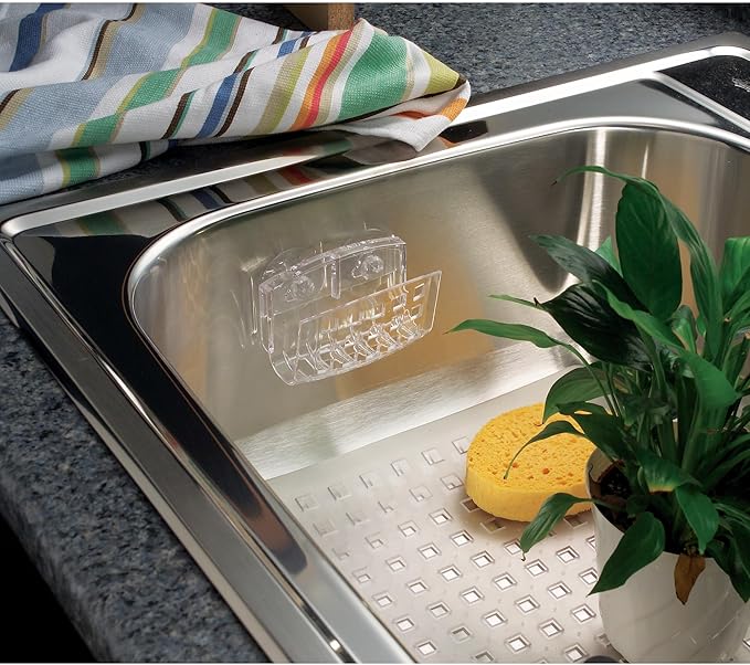 iDesign BPA-Free Plastic Sponge Holder for Kitchen Sink with Suction Cups, Ideal for Kitchen Sinks and Bathroom Organization, 3.75" x 2" x 2", Clear