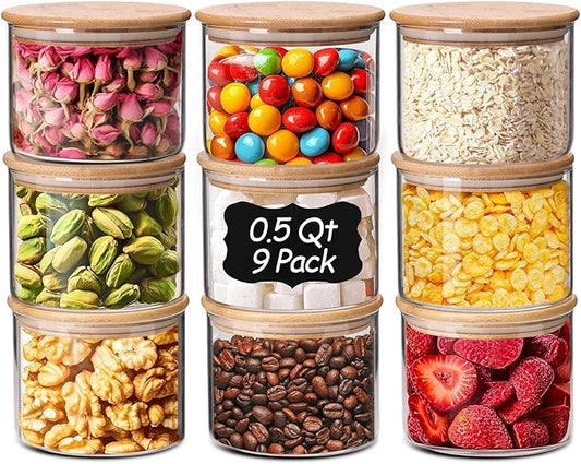 0.5 Qt Glass Food Storage Jars Set of 9