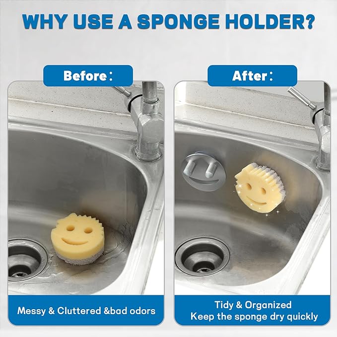 Discount Parts Direct Stainless Steel Sponge Holder For Scrub Daddy Mommy Sponge, Bathroom Kitchen Sink Caddy Organizer Storage with Suction Cup, Dishwasher Safe, Keep Sponge Dry, Silver, 2-Pack