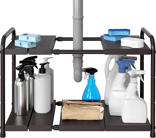 Simple Houseware Under Sink 2-Tier Heavy Duty Expandable Rack Organizer, Bronze