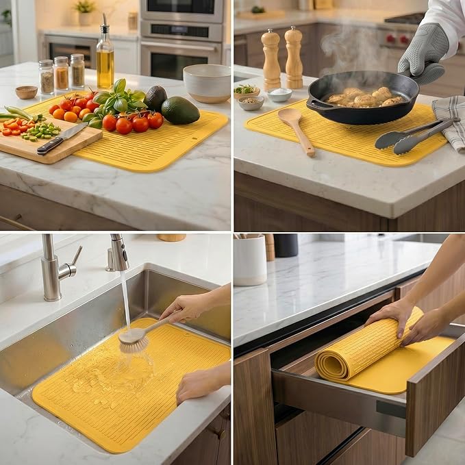 MicoYang Silicone Dish Drying Mat for Multiple Usage,Easy clean,Eco-friendly,Heat-resistant Silicone Mat for Kitchen Counter or Sink