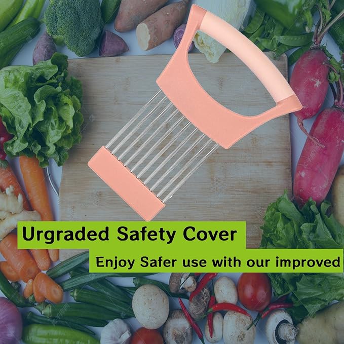 Upgraded Stainless Steel Lemon Slicer Onion Cutter, Onion Holder for Slicing, Vegetable Cutter Kitchen Chopper Slicing Assistant Tool for Potato and Tomato Avocados Eggs Meat (1, Pink)