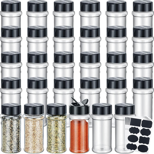 36 Pack 3 oz Clear Plastic Spice Jars with Shaker Lids,Black