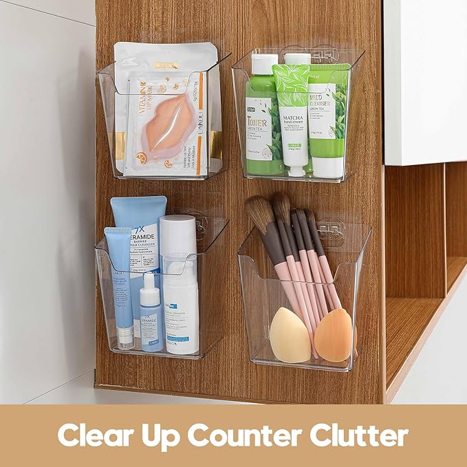 2-Pack Adhesive Cabinet Door Organizer, Hanging Storage Bins, Stick on Small Wall Basket, Bathroom Makeup Organizer, Inside Under Cabinet Storage Container for Kitchen, Pantry Organizer, Office, Dorm