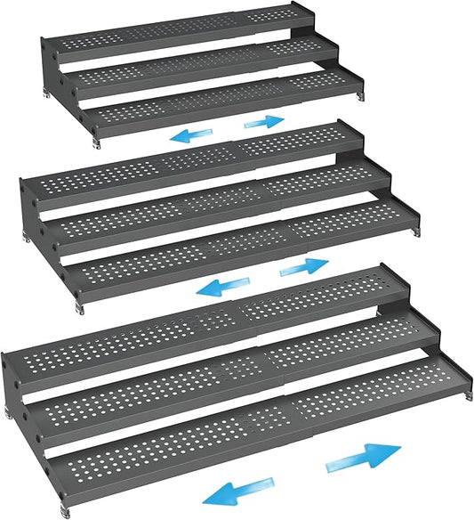 Expandable Spice Rack organizer with 3-Tier step shelf, 3PACKS/GUN-GREY