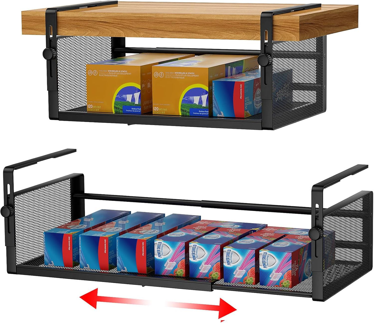 2Pack Expandable Under Shelf Storage Basket Organizer,Black