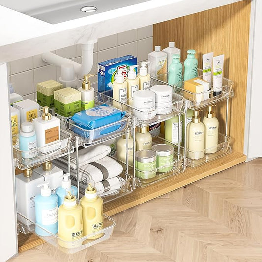 Under Sink Organizer, Bathroom Organizers and Storage, Transparent, 4 Pack