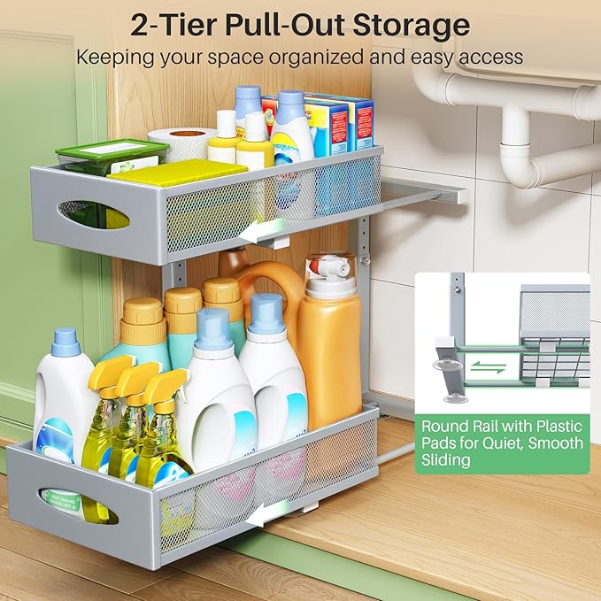 2 Pack Under Sink Organizer, Grey
