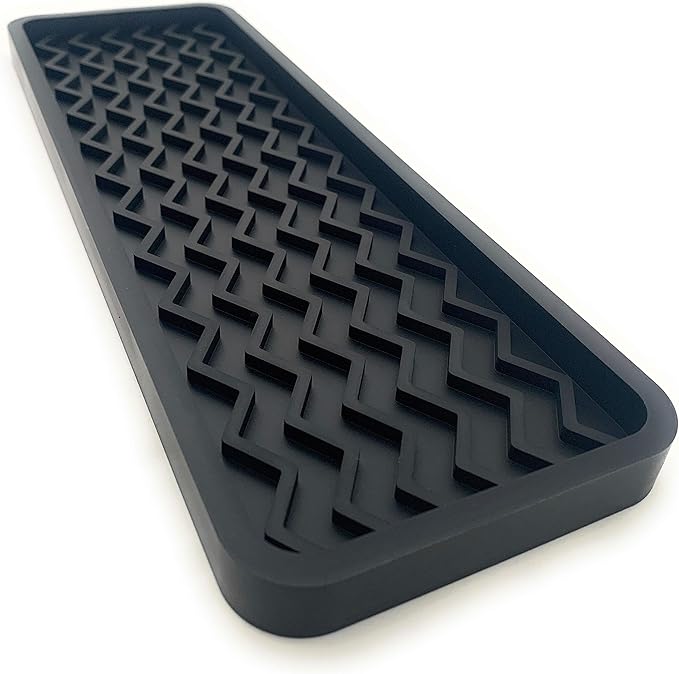 Silicone Sink Organizer Tray, Rectangular, Modern Style, Heat Safe, Dishwasher Safe, for Bathroom and Kitchen Organization (Black, 12"x4", Chevron Pattern)