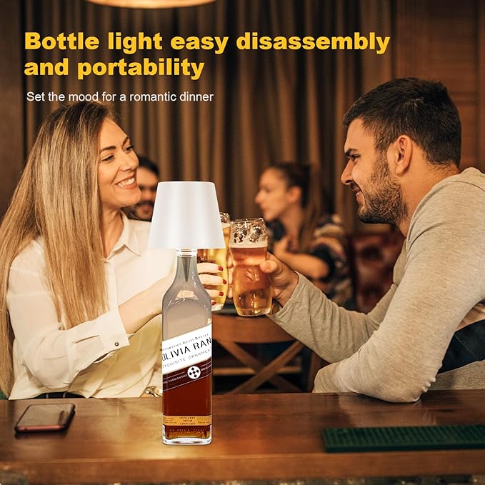 Wireless Bottle Lamp,2025 New 3 Color Rechargeable Wine Bottle Lights for Bars Restaurants (White, 1pc)