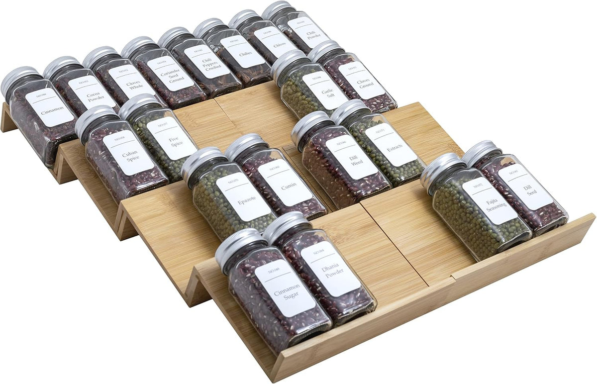 Bamboo Spice Rack Drawer Organizer - 8 Pieces Set- 7" Wide Per Piece - Combine Pieces Into 14" Wide Rack (7" or 14")